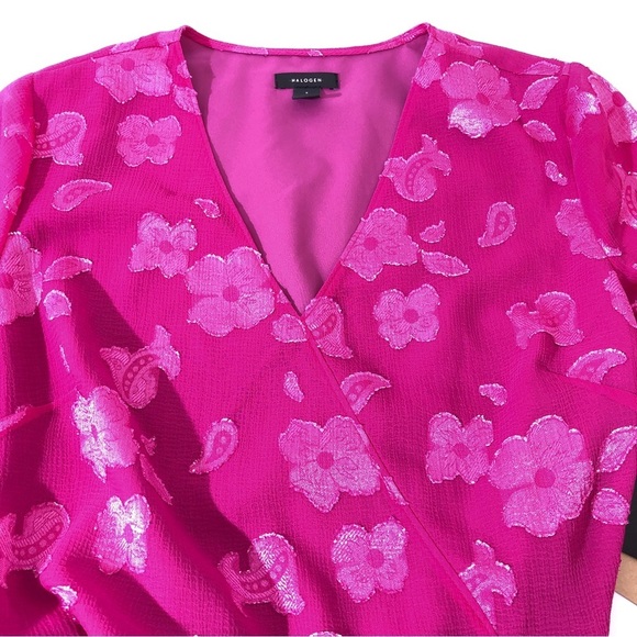 Halogen Pink Floral Metalic Thread Ruffle Blouse With Belt Sash S - Picture 3 of 8